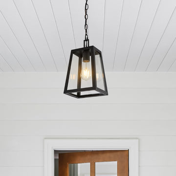 Glendale 6.75" Farmhouse Industrial Iron/Glass Outdoor LED Pendant - JONATHAN Y